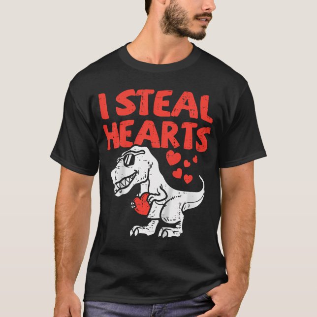 Kids I Steal Hearts Trex Dino Baby Boy Valentines  T-Shirt (Front)