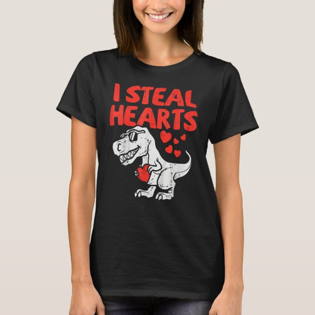 Kids I Steal Hearts Trex Dino Baby Boy Valentines  T-Shirt (Front)