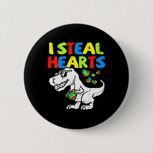 Kids I Steal Hearts Trex Dinosaur By 6 Cm Round Badge