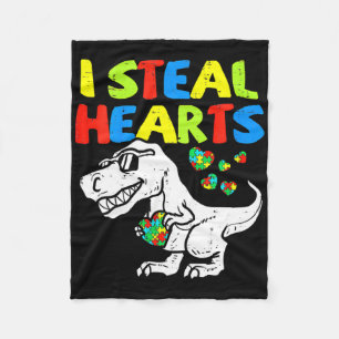 Kids I Steal Hearts Trex Dinosaur By Fleece Blanket