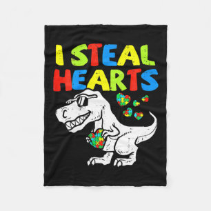 Kids I Steal Hearts Trex Dinosaur By  Fleece Blanket