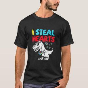 Kids I Steal Hearts Trex Dinosaur Cute Boy Autism  T-Shirt