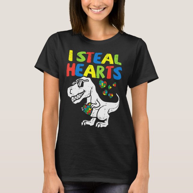 Kids I Steal Hearts Trex Dinosaur Toddler Autism A T-Shirt (Front)