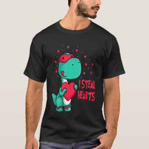Kids I Steal Hearts Valentines Day Cute Dinosaur V T-Shirt