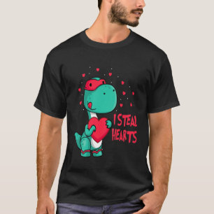 Kids I Steal Hearts Valentines Day Cute Dinosaur V T-Shirt