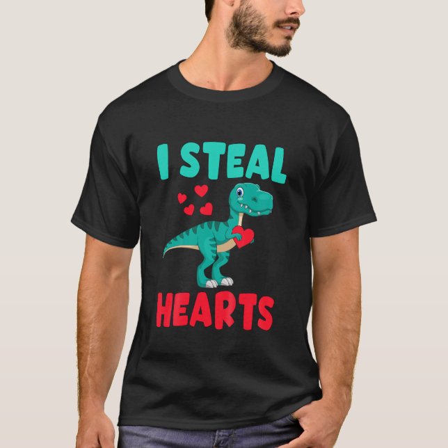 Kids I Steal Hearts Valentines Day Dinosaur Toddle T-Shirt (Front)