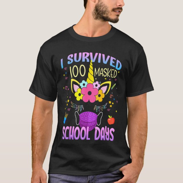 Kids I Survived 100 Masked School Days Colourful U T-Shirt (Front)