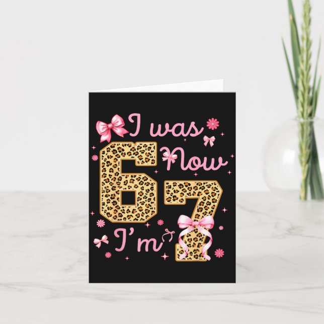 Kids I Was 6 Now I'm 7 Leopard Coquette Bow Birthd Card (Front)