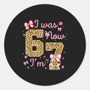 Kids I Was 6 Now I'm 7 Leopard Coquette Bow Birthd Classic Round Sticker