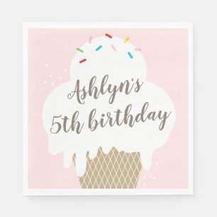 Kids Ice Cream Cone Pink Birthday Party Napkin