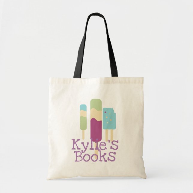 Kids Ice-Cream Pops Cute Custom Library Books Tote Bag (Front)