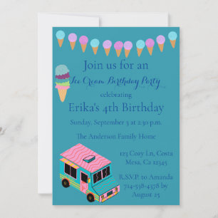 Kids Ice Cream Truck Birthday Party Invitation