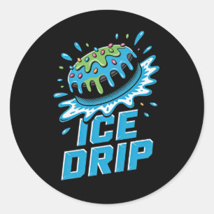 Kids Ice Hockey Puck Drip Graphic Ice Cream Drip B Classic Round Sticker