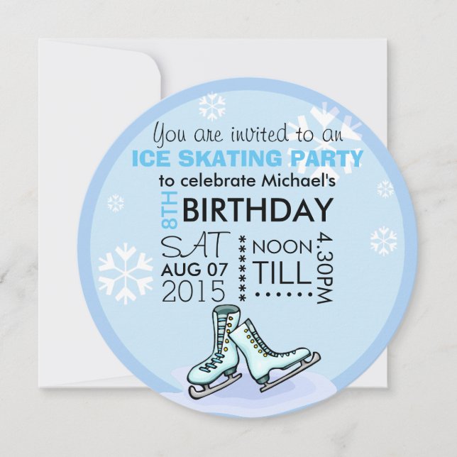 Kids Ice Skating Birthday Party Add Photo Custom Invitation (Front)