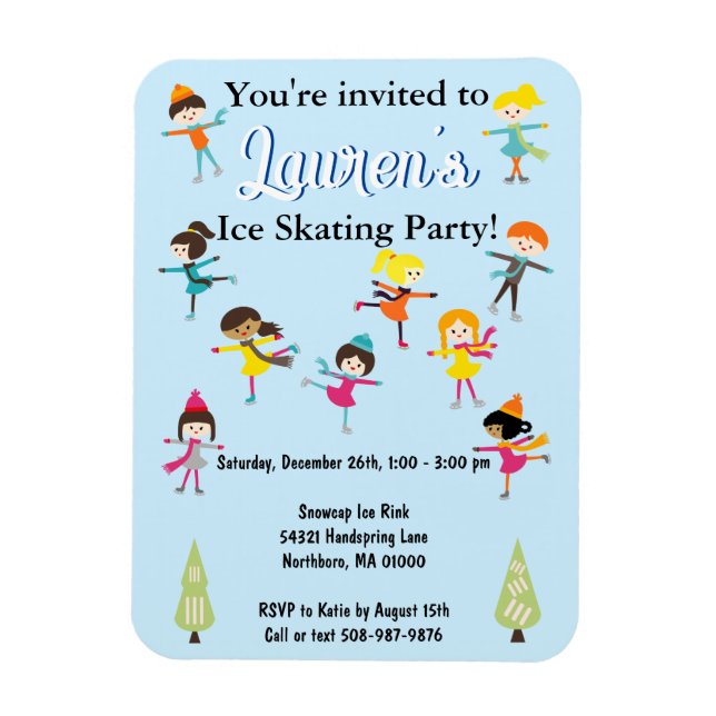 Kids Ice Skating Birthday Party Invitation  Magnet (Vertical)