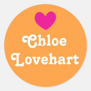 Kids id name heart pink orange white girls sticker