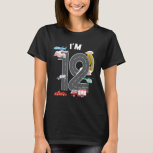 Kids I'm 12 Year Old Car Fire Truck Aeroplane 12th T-Shirt