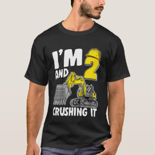 Kids I'm 2 And Crushing It 2 Years Boys Excavator T-Shirt