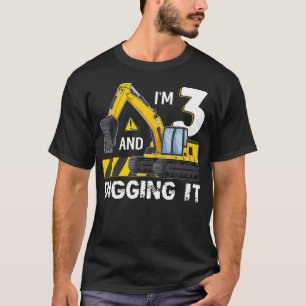 Kids I'M 3 And Digging It Excavator Construction 3 T-Shirt