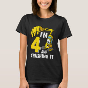 Kids I'm 4 And Crushing It 4 Years Boys Excavator T-Shirt