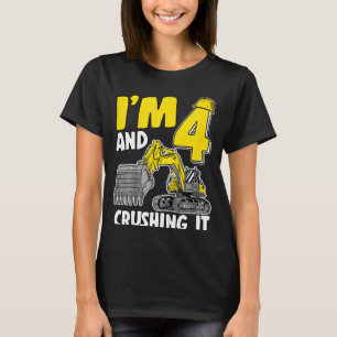 Kids I'm 4 And Crushing It 4 Years Boys Excavator T-Shirt