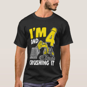 Kids I'm 4 And Crushing It 4 Years Boys Excavator T-Shirt