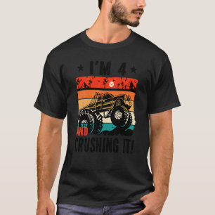 Kids I'm 4 And Crushing It Monster Truck Birthday T-Shirt