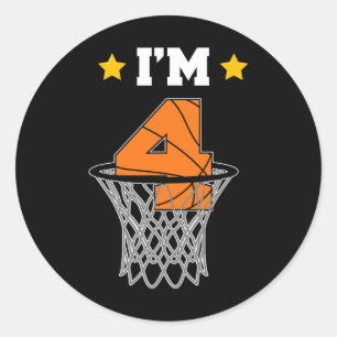 Kids I'm 4 Bysketbyll Theme Birthday Party Celebra Classic Round Sticker