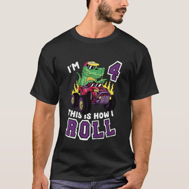 Kids I'm 4 This Is How I Roll Monster Truck 4th Bi T-Shirt (Front)