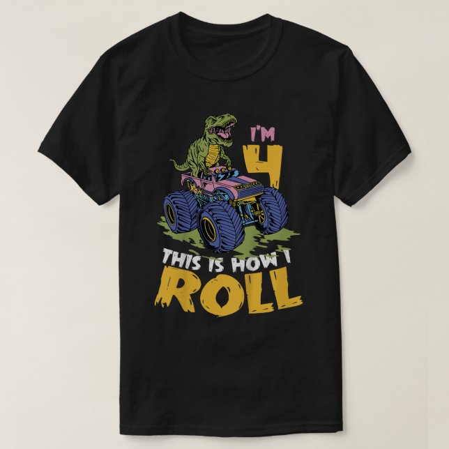 Kids I'm 4 This Is How I Roll Monster Truck 4th Bi T-Shirt (Design Front)