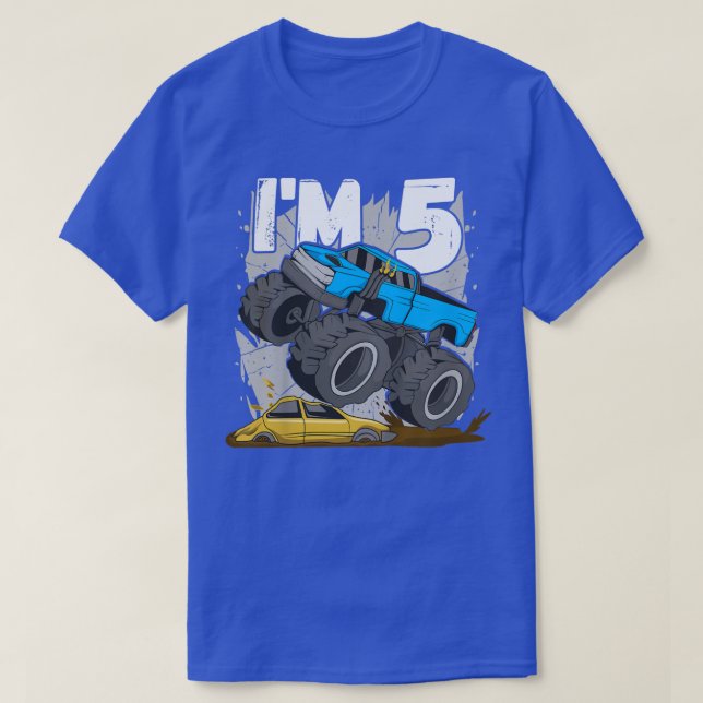 Kids I'm 5 bday party 5th Birthday Monster Truck  T-Shirt (Design Front)