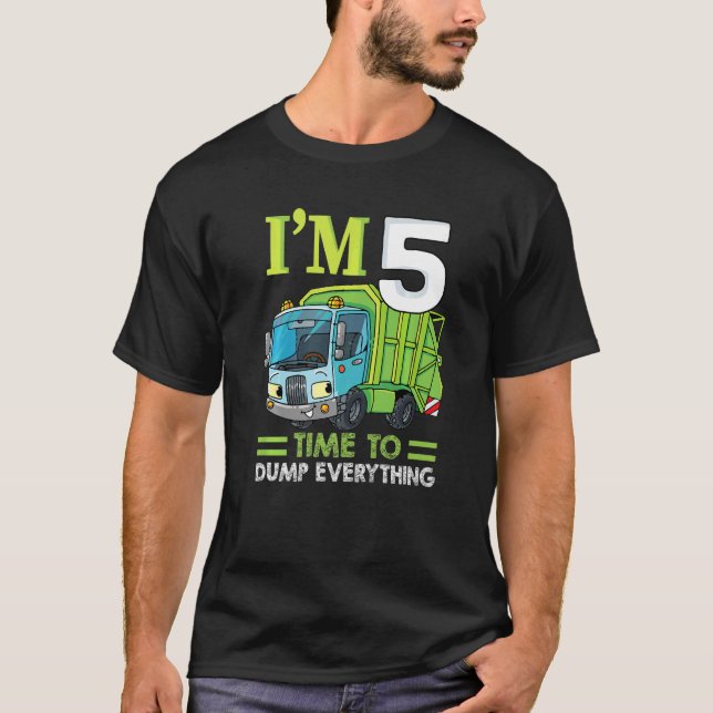 Kids I'm 5 Years Old Birthday Boy Garbage Truck 5t T-Shirt (Front)