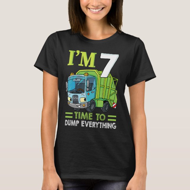Kids I'm 7 Years Old Birthday Boy Garbage Truck 7t T-Shirt (Front)