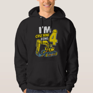 Kids I'm Crushing Being 4 Years Boys Excavator 4th Hoodie
