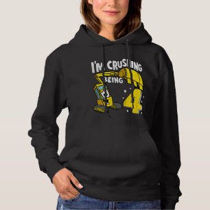 Kids I'm Crushing Being 4 Years Boys Excavator 4th Hoodie