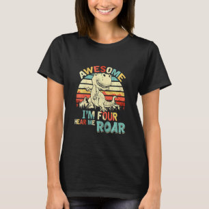 Kids Im Four Hear Me Roar Dinosaur Birthday Boy 4 T-Shirt
