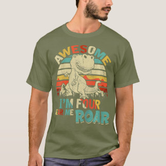 Kids Im Four Hear me Roar Dinosaur Birthday Boy T-Shirt