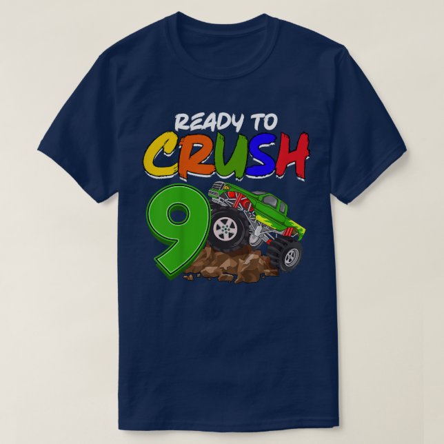 Kids I'm Ready To Crush 9 Monster Truck T-Rex Birt T-Shirt (Design Front)