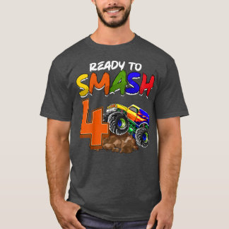 Kids I'm Ready To Smash Being 4 Monster Truck Birt T-Shirt
