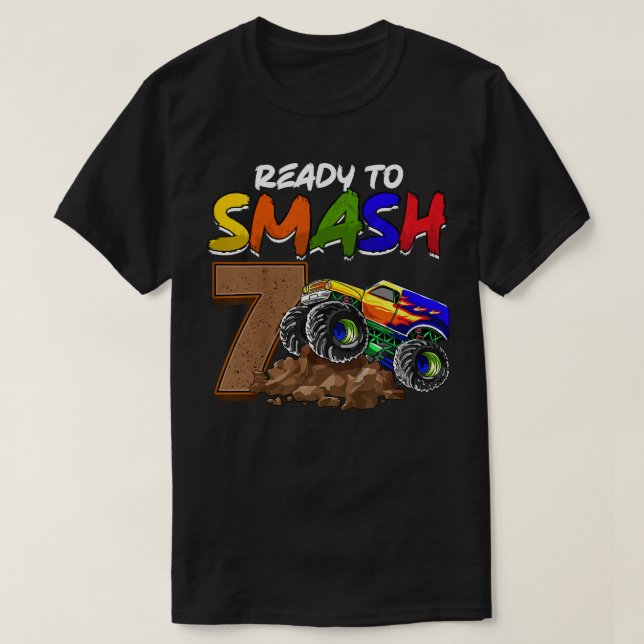 Kids I'm Ready To Smash Being 7 Monster Truck Birt T-Shirt (Design Front)