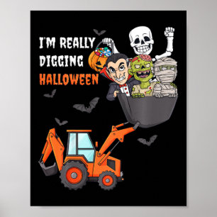 Kids I'm Really Digging Halloween Skeleton Zombie Poster
