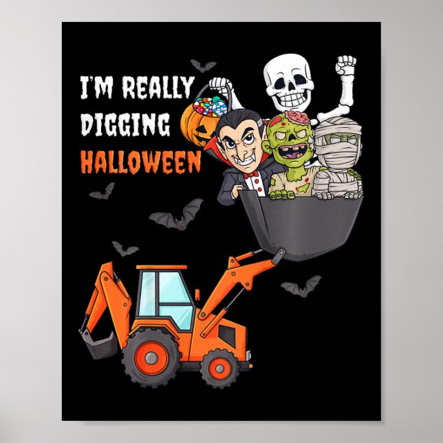 Kids I'm Really Digging Halloween Skeleton Zombie  Poster (Front)