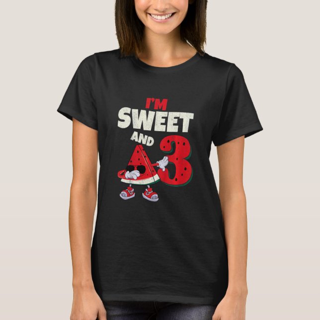 Kids I'm Sweet And 3 Years Old Watermelon Melon 3r T-Shirt (Front)