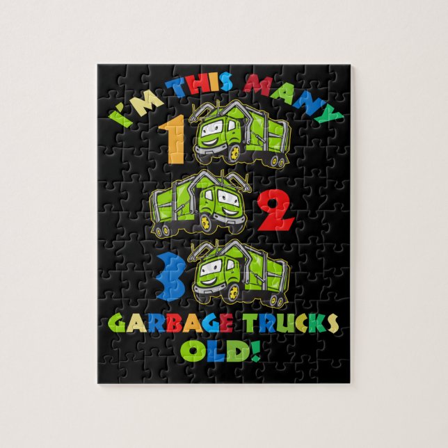 Kids I'm This Many 1 2 3 Garbage Trucks Old 3th Jigsaw Puzzle (Vertical)