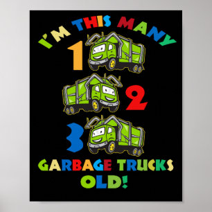 Kids I'm This Many 1 2 3 Garbage Trucks Old 3th Poster