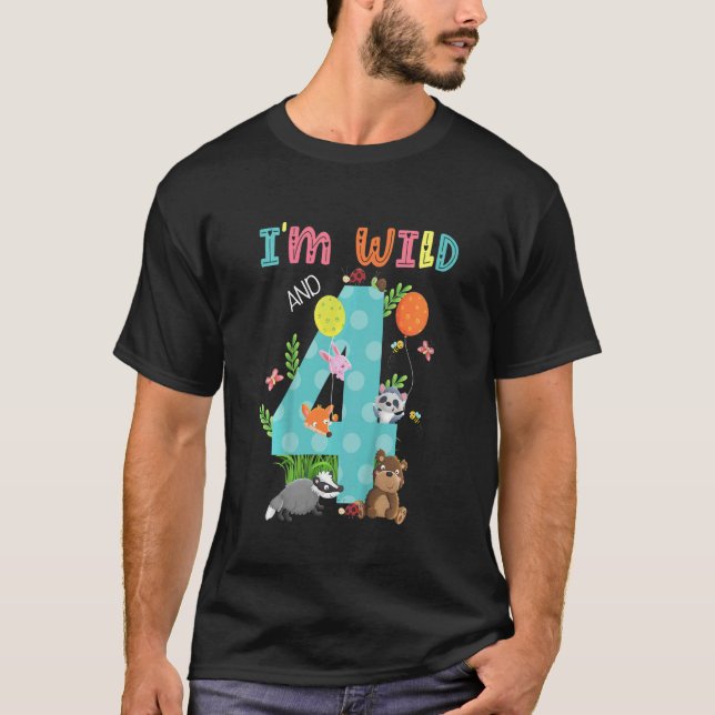 Kids I'm Wild And 4 Zoo Theme Birthday  Safari Jun T-Shirt (Front)