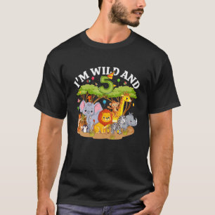 Kids I'm Wild And 5 Zoo Theme 5Th Birthday Safari T-Shirt