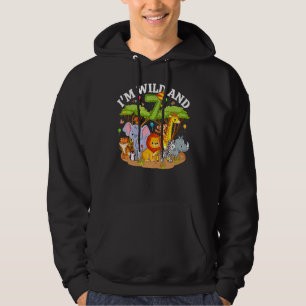 Kids I'm Wild And 7 Zoo Theme 7th Birthday Safari Hoodie
