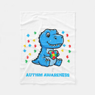 Kids in April Wear Blue Dino Trex Autism Awareness Fleece Blanket
