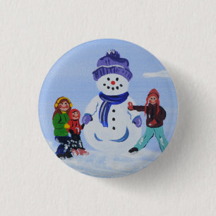 Kids in the Snow 3 Cm Round Badge